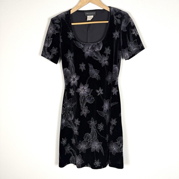 Connected Apparel Velvet Floral Mini Dress Womens 6 Whimsigoth Fairy Vintage 90s - Picture 1 of 9